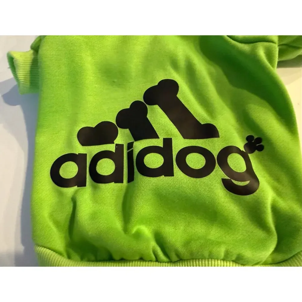 Adidog Lime Green Tracksuit Pet Jumpsuit - Fits 12-14 lbs